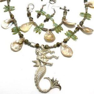 Handmade Jewelry Set by Surdigirl - Mermaid W/ Rhinestones, Shell, Glass